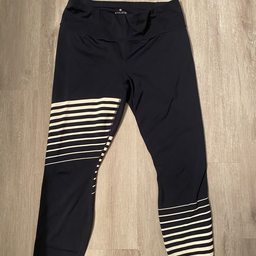 Athleta Navy Legging with Stripe Detail